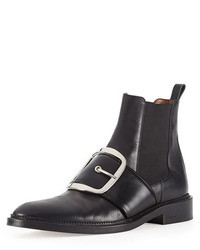 Givenchy Buckle Strap Leather Ankle Boot Black