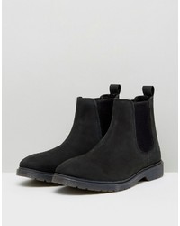 Asos Chelsea Boots In Black Leather With Ribbed Sole