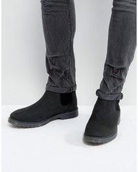 Asos Chelsea Boots In Black Leather With Ribbed Sole