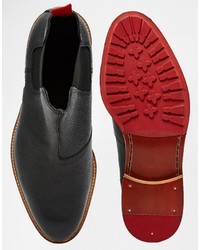 Asos Chelsea Boots In Black Scotchgrain Leather