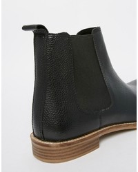 Asos Chelsea Boots In Black Scotchgrain Leather Wide Fit Available