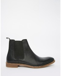 Asos Chelsea Boots In Black Scotchgrain Leather Wide Fit Available