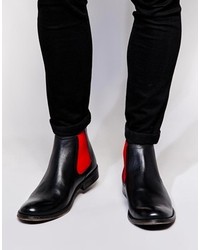 Asos Chelsea Boots In Leather Blackred