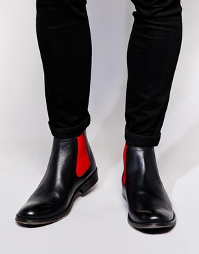 Lijkt op Bridge pier zitten Asos Chelsea Boots In Leather Blackred, $113 | Asos | Lookastic