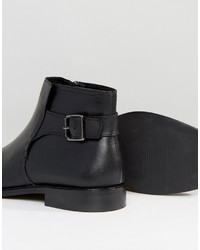 Dune Chelsea Buckle Boots In Black Leather