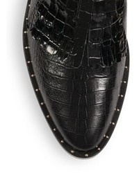 Freda Salvador Croc Embossed Leather Kiltie Chelsea Booties