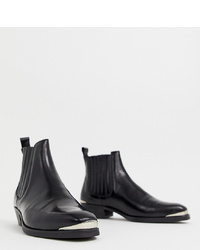 ASOS DESIGN Cuban Heel Western Chelsea Boots In Black Leather With Metal Details