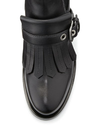Prada Leather Kiltie Chelsea Boot Black