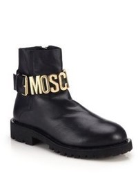 Moschino Logo Buckle Lug Sole Leather Chelsea Boots