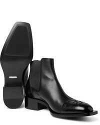 Fendi Logo Embroidered Leather Chelsea Boots