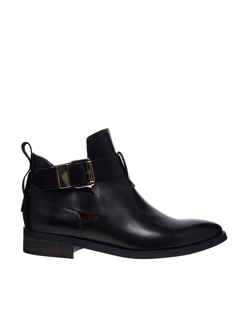 Miista Ona Black Leather Cut Out Ankle Boots, $314 | Asos | Lookastic