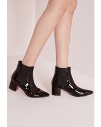 Missguided Point Toe Patent Chelsea Boots Black