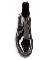 Prada Patent Leather Brogue Chelsea Boots