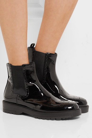 Prada Patent Leather Chelsea Boots Black, $750  |  Lookastic