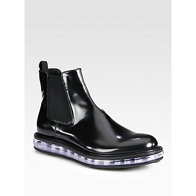Prada Spazzolato Leather Chelsea Boot Black Shoes | Where to buy & how ...