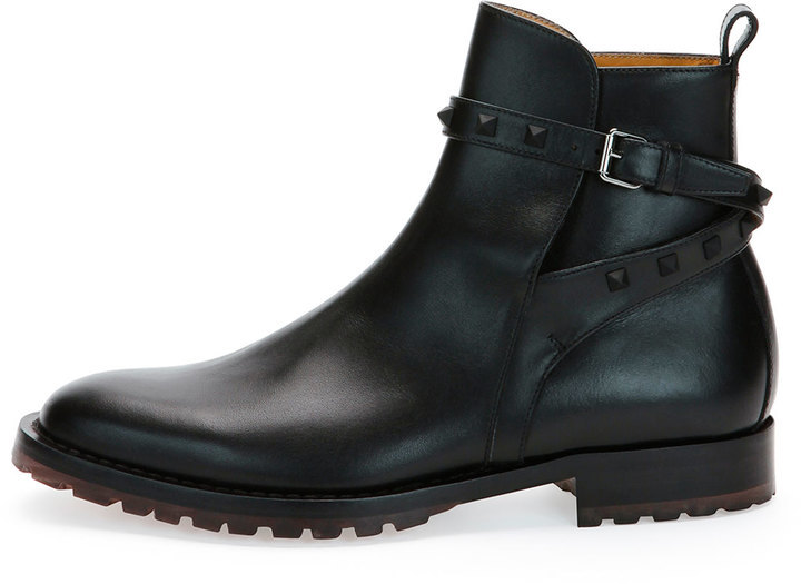 Valentino Rockstud Leather Chelsea Boot Black, $1,245 | Neiman Marcus ...