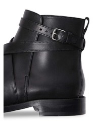 Burberry Strap Detail Leather Ankle Boots