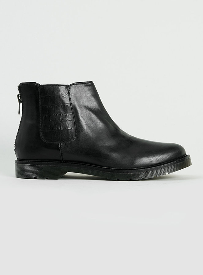 Topman Howes Black Leather Croc Zip Chelsea Boots, $130 | Topman ...