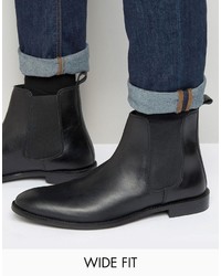 Asos Wide Fit Chelsea Boots In Black Leather