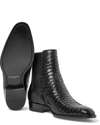 Saint Laurent Wyatt Python And Leather Chelsea Boots