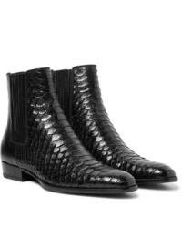 Saint Laurent Wyatt Python And Leather Chelsea Boots