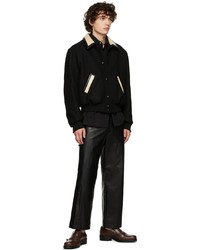 Recto Black Faux Leather Wide Crop Trousers