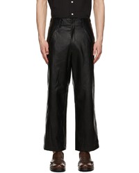 Recto Black Faux Leather Wide Crop Trousers