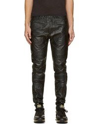 Diesel Black Gold Black Grained Leather Laproust Biker Trousers
