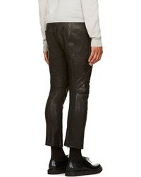 Haider Ackermann Black Leather Textured Trousers