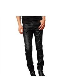PDS Online Fashion Faux Pu Leather Splice Slim Fit Trousers Pants