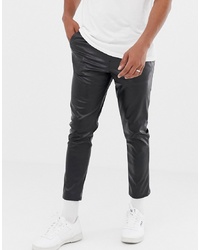 ASOS DESIGN Slim Leather Look Cropped Trousers In Black