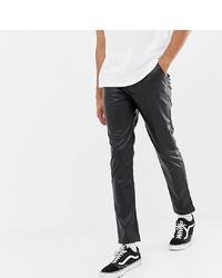 ASOS DESIGN Tall Slim Leather Look Cropped Trousers In Black