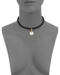 Kenneth Jay Lane Braided Leather Faux Pearl Choker