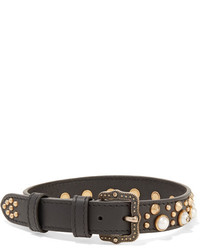 Gucci Faux Pearl Leather And Gold Tone Choker Black