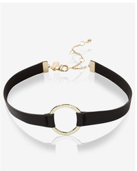 Express Hammered Circle And Leather Choker Necklace