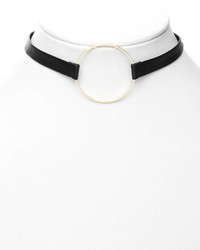 South Moon Under Gold Hoop Black Leather Choker Necklace