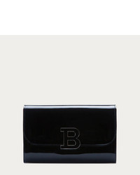Bally B Clutch Medium Black Patent Leather Clutch Bag