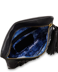 Cynthia Vincent Bitten Leather Tassel Clutch Bag Black