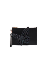 Sophia Webster Black Flossy Glitter Butterfly Leather Pouch