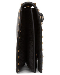 Valentino Black Leather Beaded Rockstud Clutch