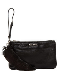 Miu Miu Black Leather Fur Pouch