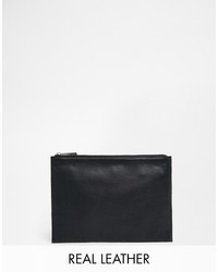 Asos Collection Soft Leather Zip Top Clutch Bag