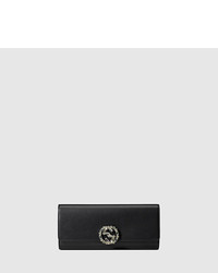 Gucci Broadway Leather Clutch With Crystal Closure