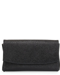 Lauren Merkin June Textured Leather Flap Top Clutch Bag Black