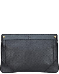Lacuna Oversized Perforated Leather Pouch Style Clutch With Rivet Studs And Interior Pockets
