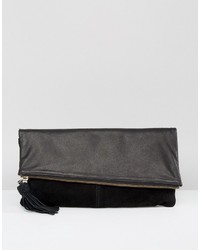 Asos Leather And Suede Slanted Foldover Clutch Bag