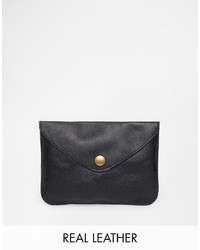American Apparel Leather Envelope Clutch In Black