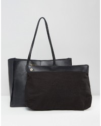 Asos Leather Shopper Bag With Removable Clutch