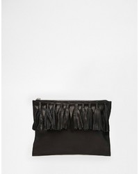 Asos Leather Tassel Clutch Bag