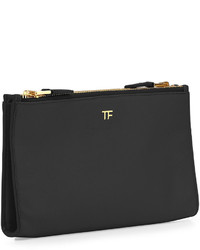 Tom Ford Leather Tf Double Zip Pouch Black